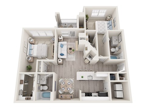 Floor plan for 2 beds, 2 baths, 1117 sqft